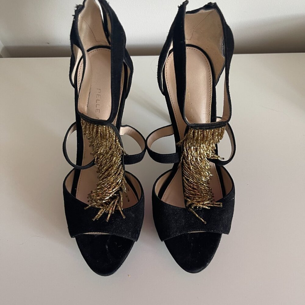 New Gold/Black Heel platform sandals - Picture 2 of 7